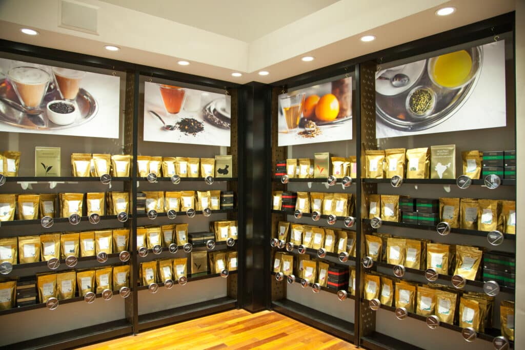 American Tea Room Beverly Hills Interior Shot and Tea Wall